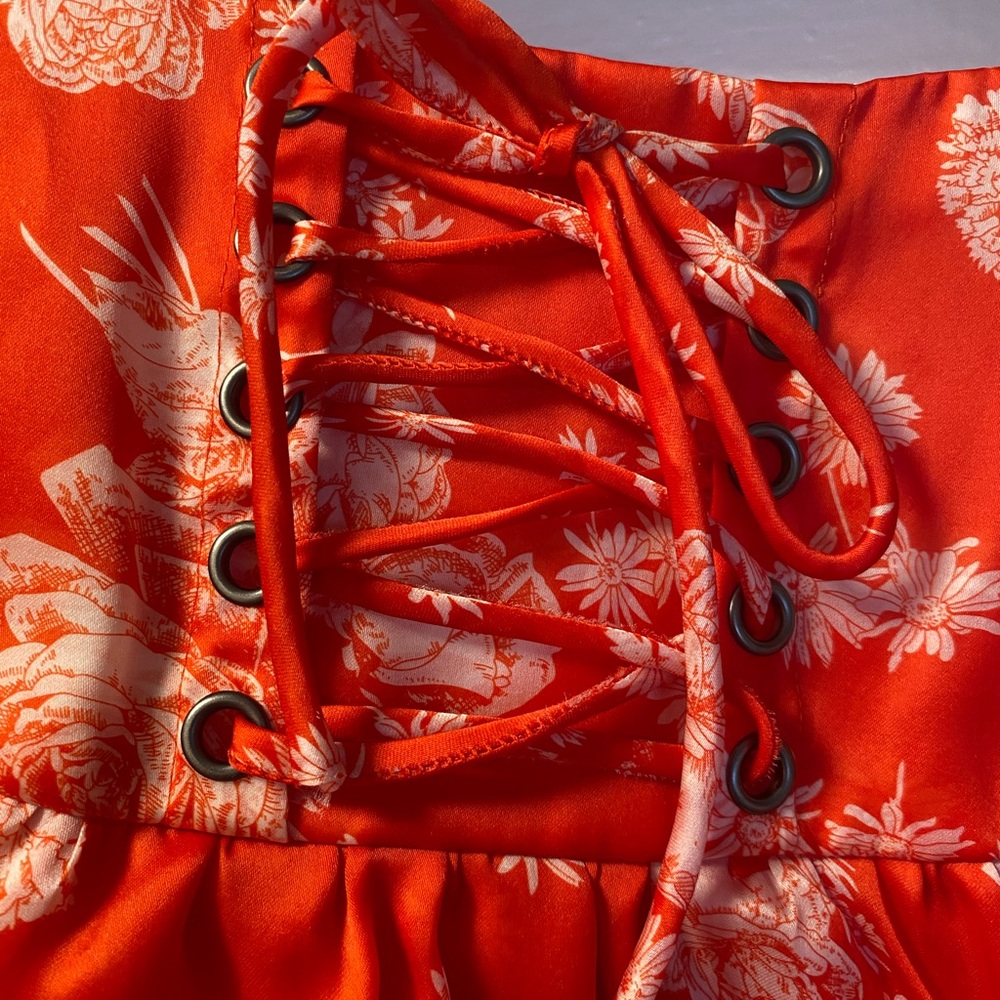 ❤️very Dior! Selkie Secret Admirer Silk Red Asymmetrical Skirt with White Lace - Picture 9 of 15